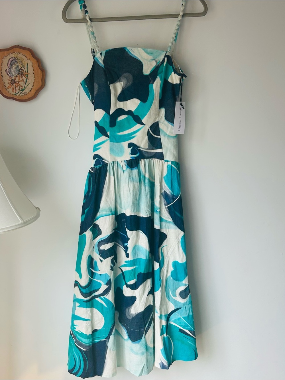 Christian Lacroix Teal, Turquoise & White Abstract Midi Dress